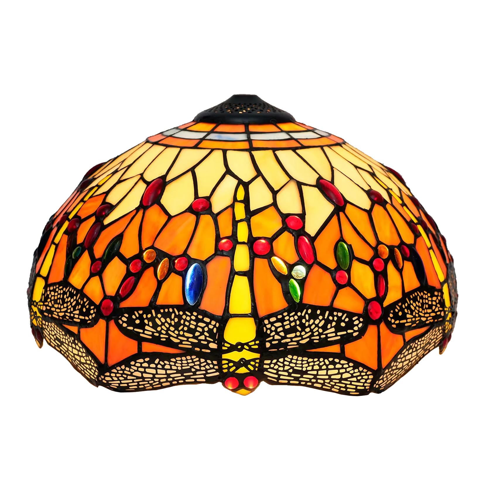 SaryEdge W16H9 Inch Tiffany Lamp Shade Replacement, Stained glass Dragonfly style Lampshades, Only Handmade Retro lampshade Replacement for Table Lamp Pendant Light Floor Lamp Ceiling ，Orange