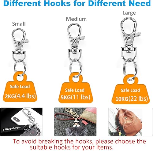 Miniatura 3 de YHYZ Llavero Anillos de Cadena de Llaves Clips Giratorios a Granel, Ganchos Giratorios con Cordón (Pequeño X 4pcs, Mediano X 4pcs, Grande X 4pcs) +