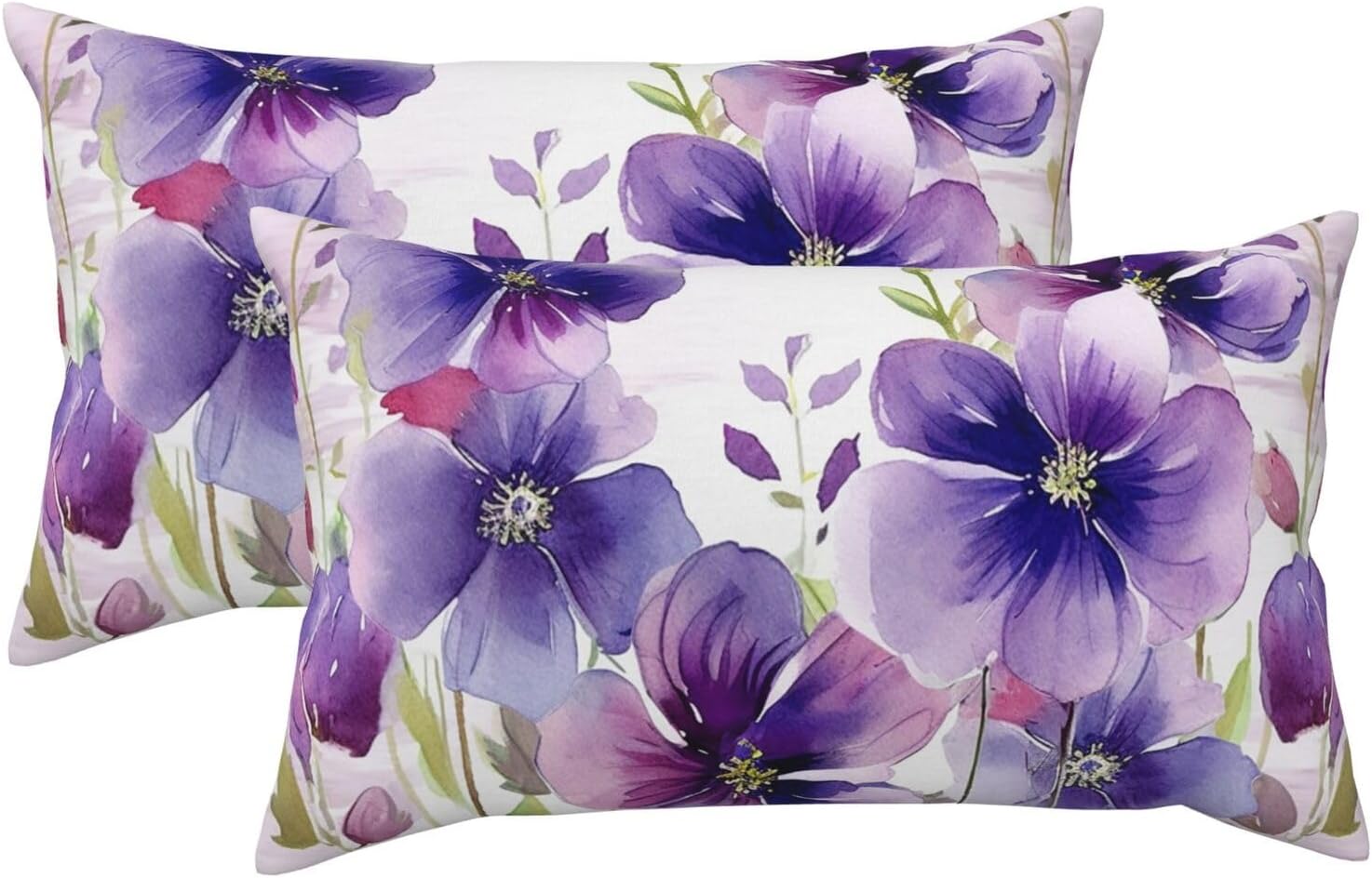 2 Pack King Size Pillow Cases with Zipper, Soft Breathable Pillowcase for Hair and Skin, 20"x36" Pillow Covers for Sleeping Gift Bed Pillow Case Watercolor Purple Flowers Pillowcases