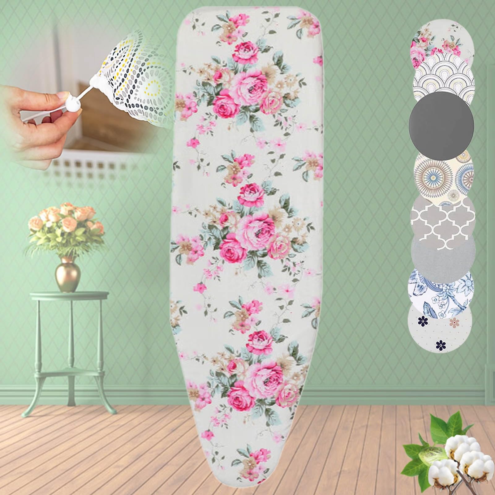 Funda de tabla de planchar resistente de 128 x 40 cm, acolchada de repuesto para mesas de hierro, cordón ajustable, color peonía, adecuado para tablas de 104 x 46 cm, protección duradera y