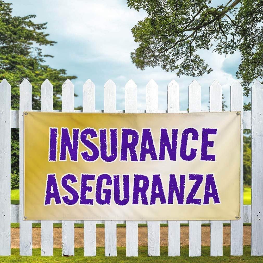 Vinyl Banner Multiple Sizes Insurance Aseguranza Advertising Printing Business Outdoor Weatherproof Industrial Yard Signs Blue 4 Grommets 24x36Inches