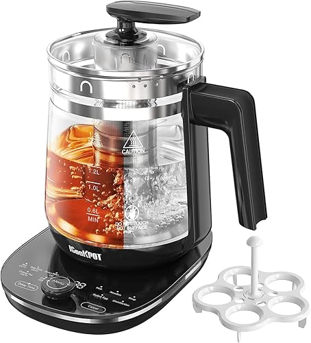 Hervidor eléctrico de vidrio con infusor de té, acero inoxidable de 1.5L, hervidor rápido de 1200 W, temperatura y control programable para téscafé,