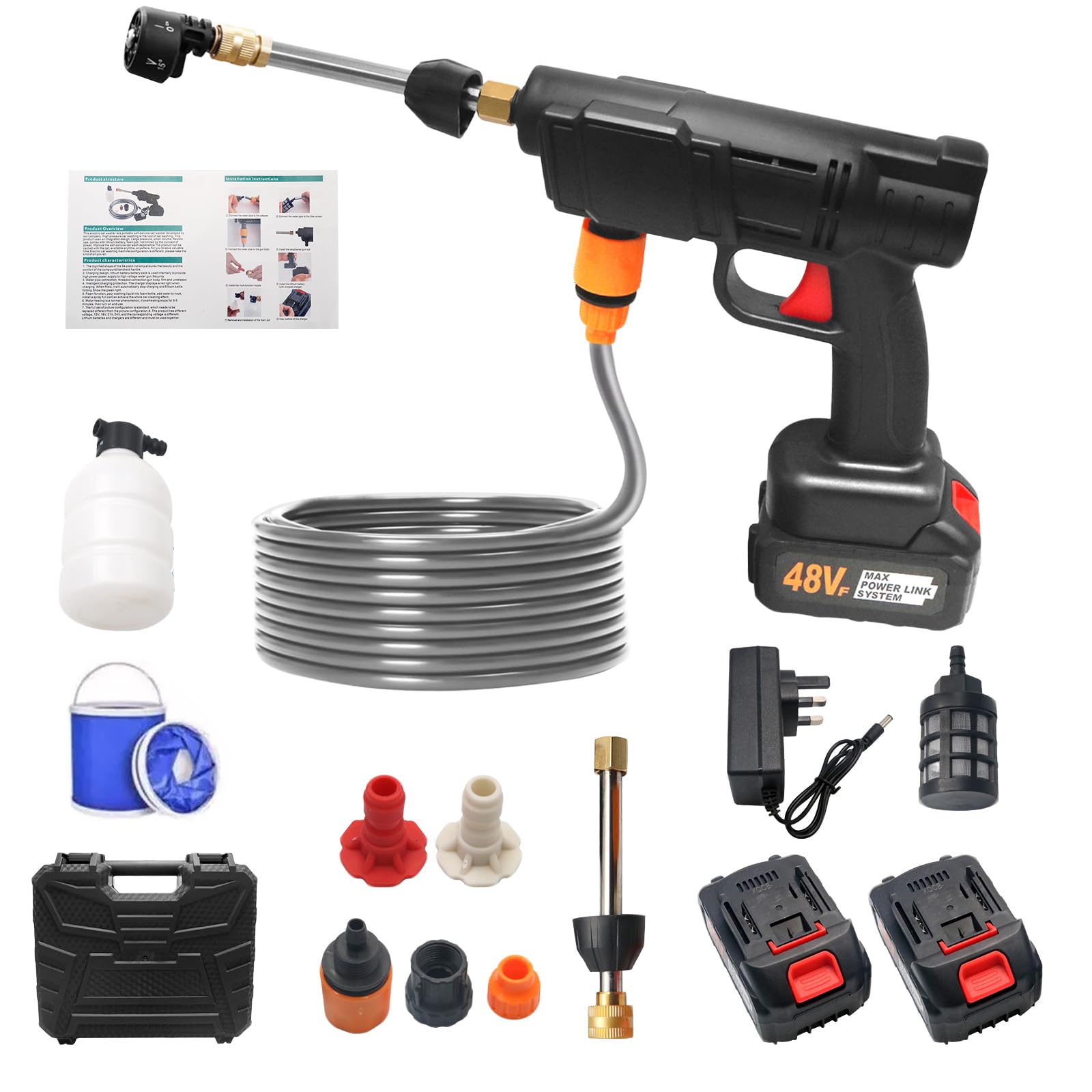 ACESOME Portable Cordless Pressure Washer, 21V Jet Wash Battery Powered Pressure Washer With 2 Batteries, 30 Bar Pressure Washer for Car, Frool, Outdoor, Gardening, Including accessories