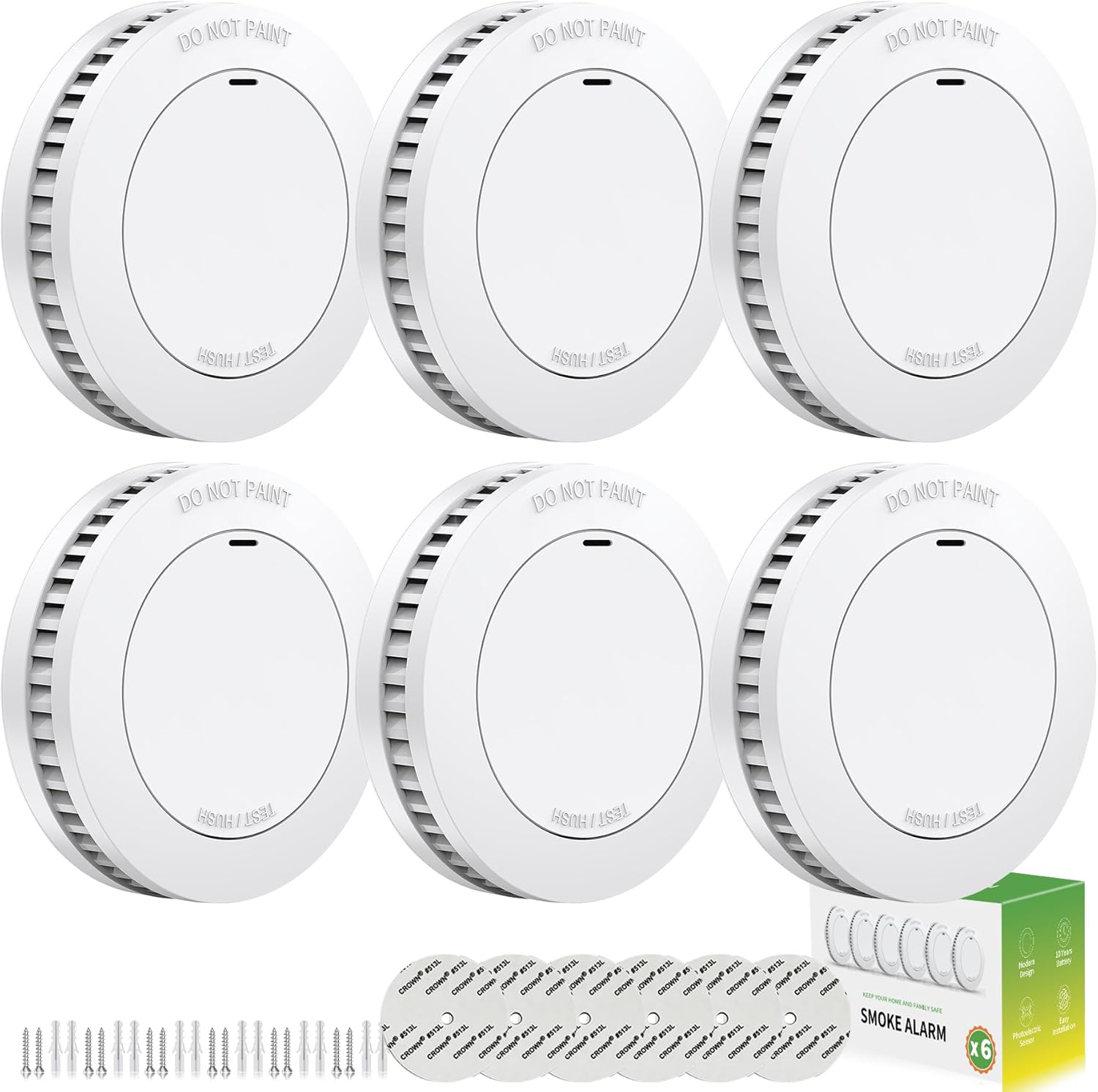 Rundur Hearth Alarm 10-Yr Battery Hearth Detector 3.5-Inch Mini Glossy Design with Check/Silent Button Photoelectric Smoke Alarm Might be drilled Mounted fireplace detectors for Residence (6 Piece)