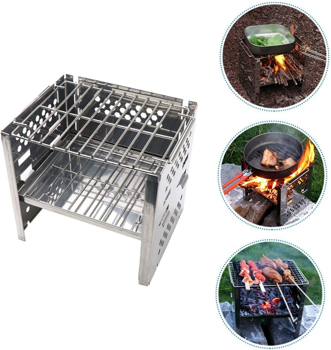 Outdoor Bbq Stove Stainless Steel Foldable Charcoal Grill Rack Adjustable Height Portable Camping Bbq Tool for Picnic and Hiking