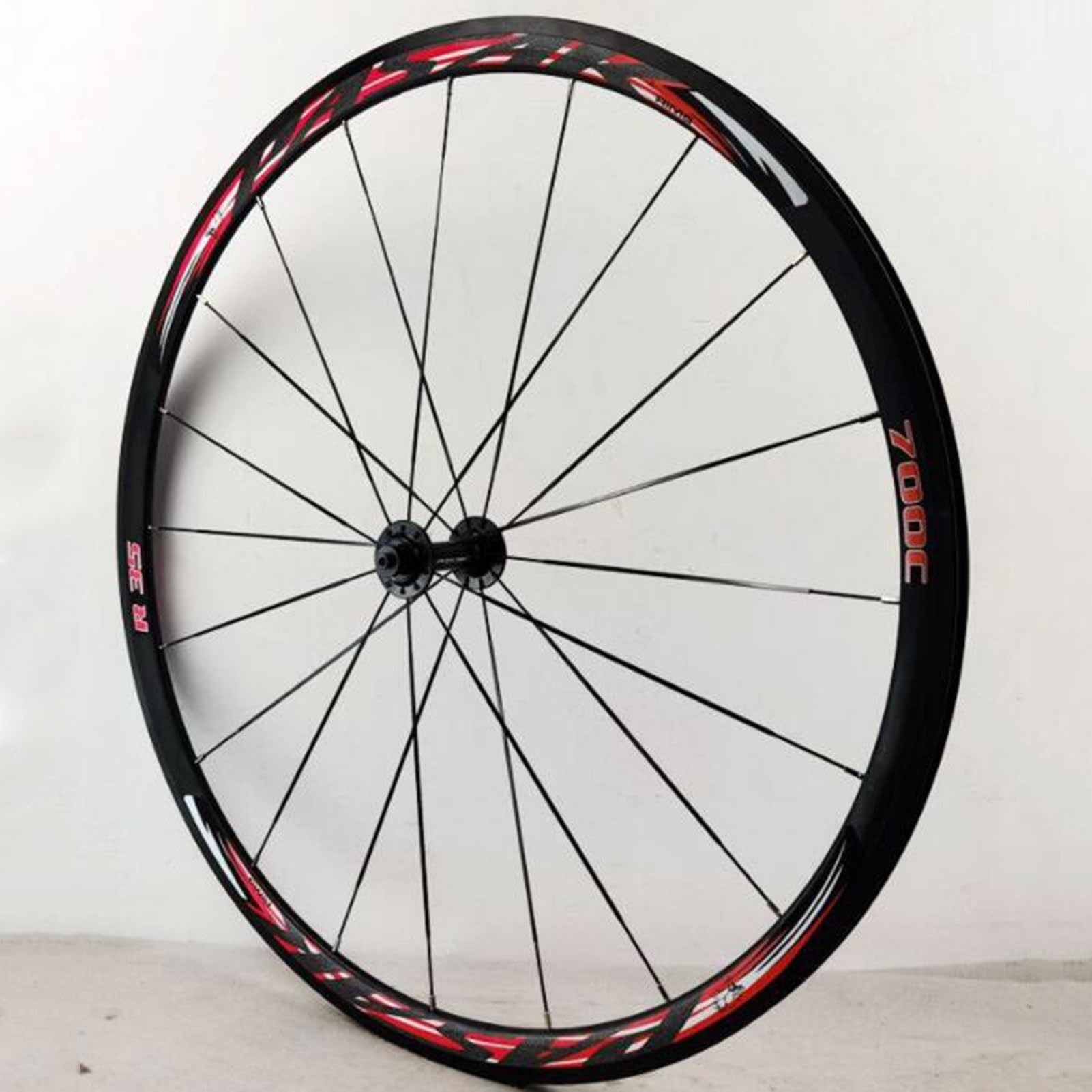 Zestaw kół do roweru szosowego ze stopu aluminium, hamulec C V 700C podwójne felgi ścienne 20/24 otwory płaska szprycha 8-12 prędkości szybkie zwalnianie zestaw kół (kolor: czarno-czerwony, rozmiar