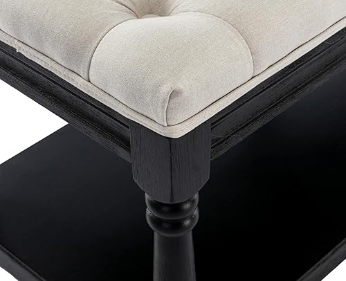 Miniatura 8 de Kmax Banco de almacenamiento para entrada, zapatero copetudo, banco de ventana de madera negra para pasillo, entrada, dormitorio, esquina, beige