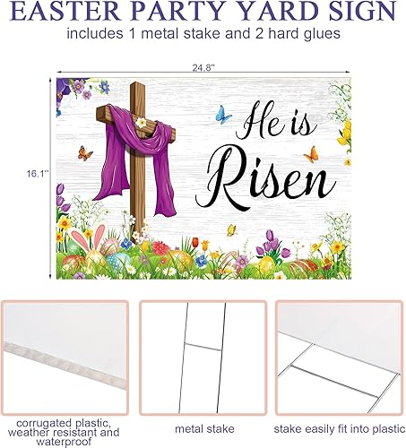 Miniatura 2 de Letrero de Pascua para patio, decoración al aire libre, con texto en inglés "Happy Easter He is Risen", letrero de pascua para jardín, patio,