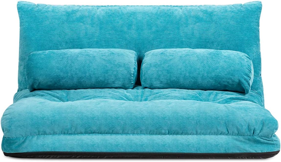 Giantex Adjustable Floor Sofa Couch, Multi-Functional 6-Position Foldable Lazy Sofa Sleeper Bed, Blue, Corduroy, Iron Frame, 70.5" x 42.5" x 7"