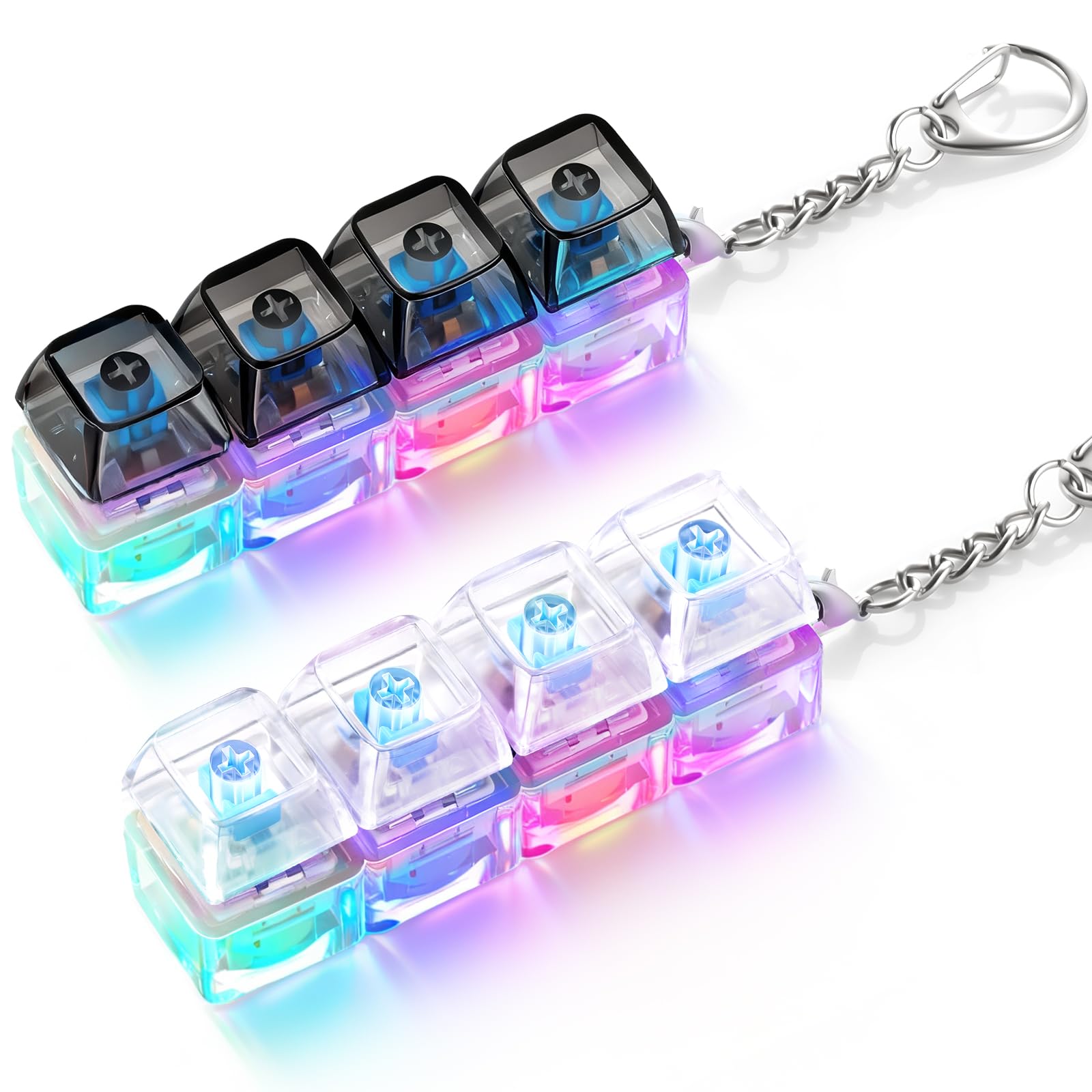 Photo 1 of 2 Pack Keyboard Fidget Toy Light Up – Clicky Keyboard Clicker Fidget Keychain – Clicky Fidget Toys for Adults, Sensory Toy for Boost Focus & Calm Anxiety at Work, Travel – Stress Relief Gifts