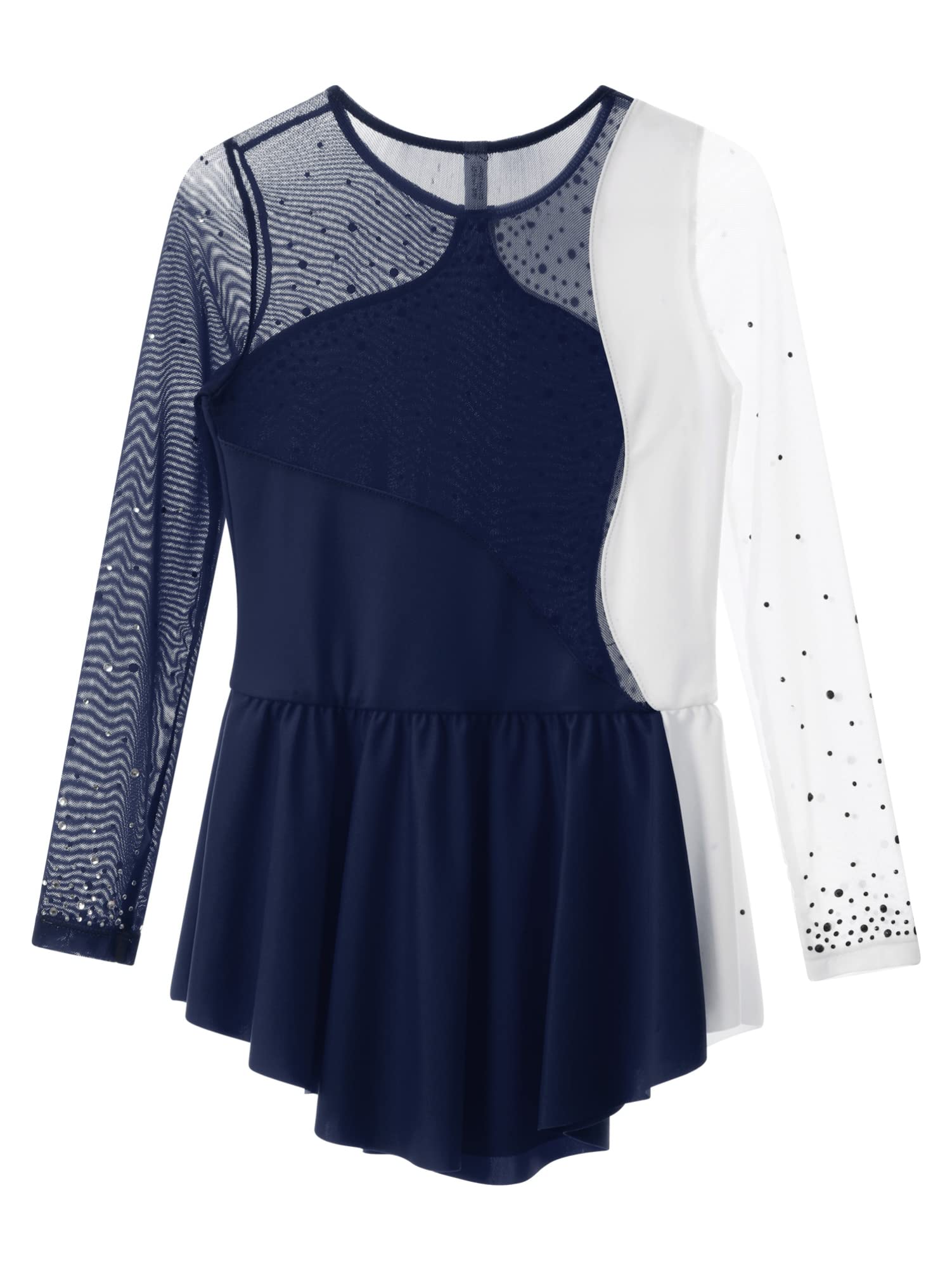 CHICTRY Kürkleider Eiskunstlauf Kinder Mädchen Strass Glitzer Rollschuhkleid Langarm Tanzbody Farbblock Patchwork Trikot Mit Wickelrock Dancewear