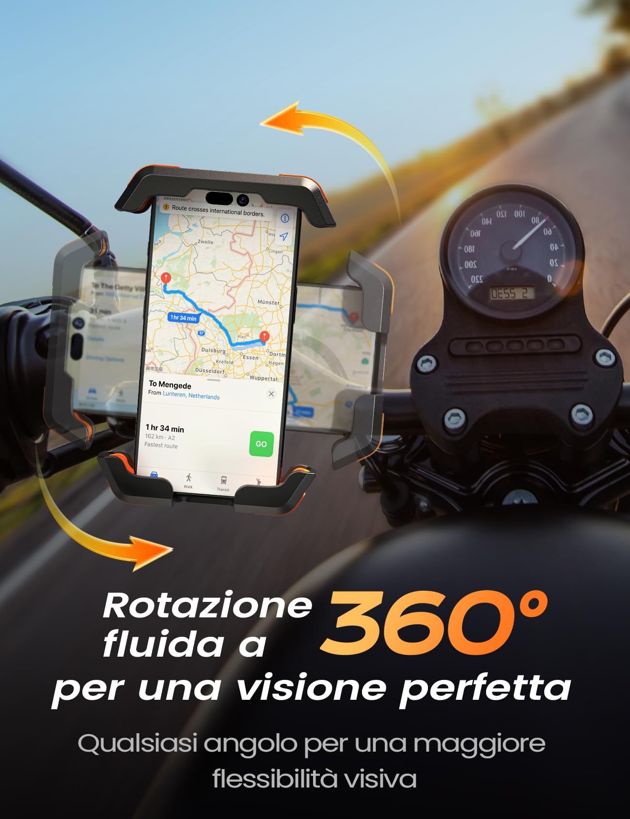 Porta Cellulare Moto, Porta Telefono Bici [Doppio Antivibrazione + Giunto Sferico in Metallo]-360°Drehbar per iPhone 16 Pro/Samsung S24 Ultra /Xiaomi 15 (4,7-7,2''Smartphone Supporto Telefono Moto)