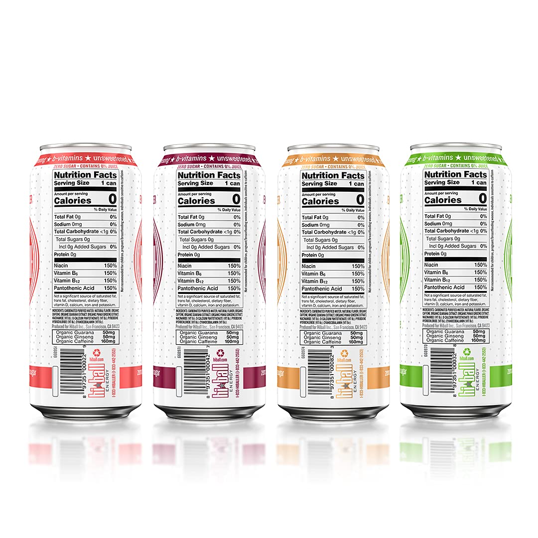 Hiball Energy 4 Flavor Seltzer Drink, Zero Sugar and Calorie, Variety Pack, 16 Fl Oz Cans, 8 Count : Everything Else
