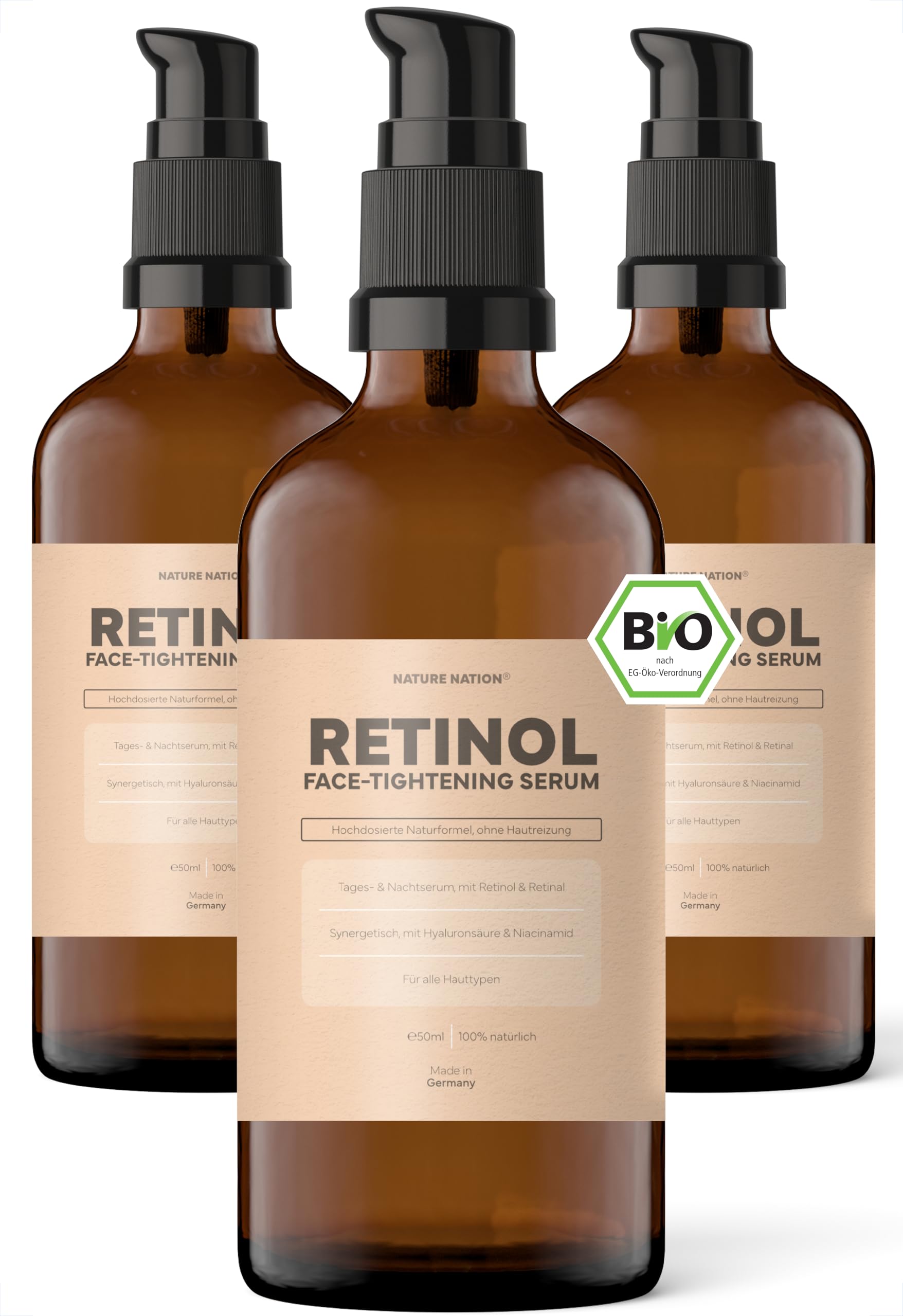 BIO Retinol Serum hochdosiert (ohne Salicylsäure): Gesichtspflege mit Bakuchiol, Niacinamid, Ceramiden & Retinal; bei Falten, großen Poren & Pigmentflecken (ohne Reizstoffe, ohne Eigengeruch)