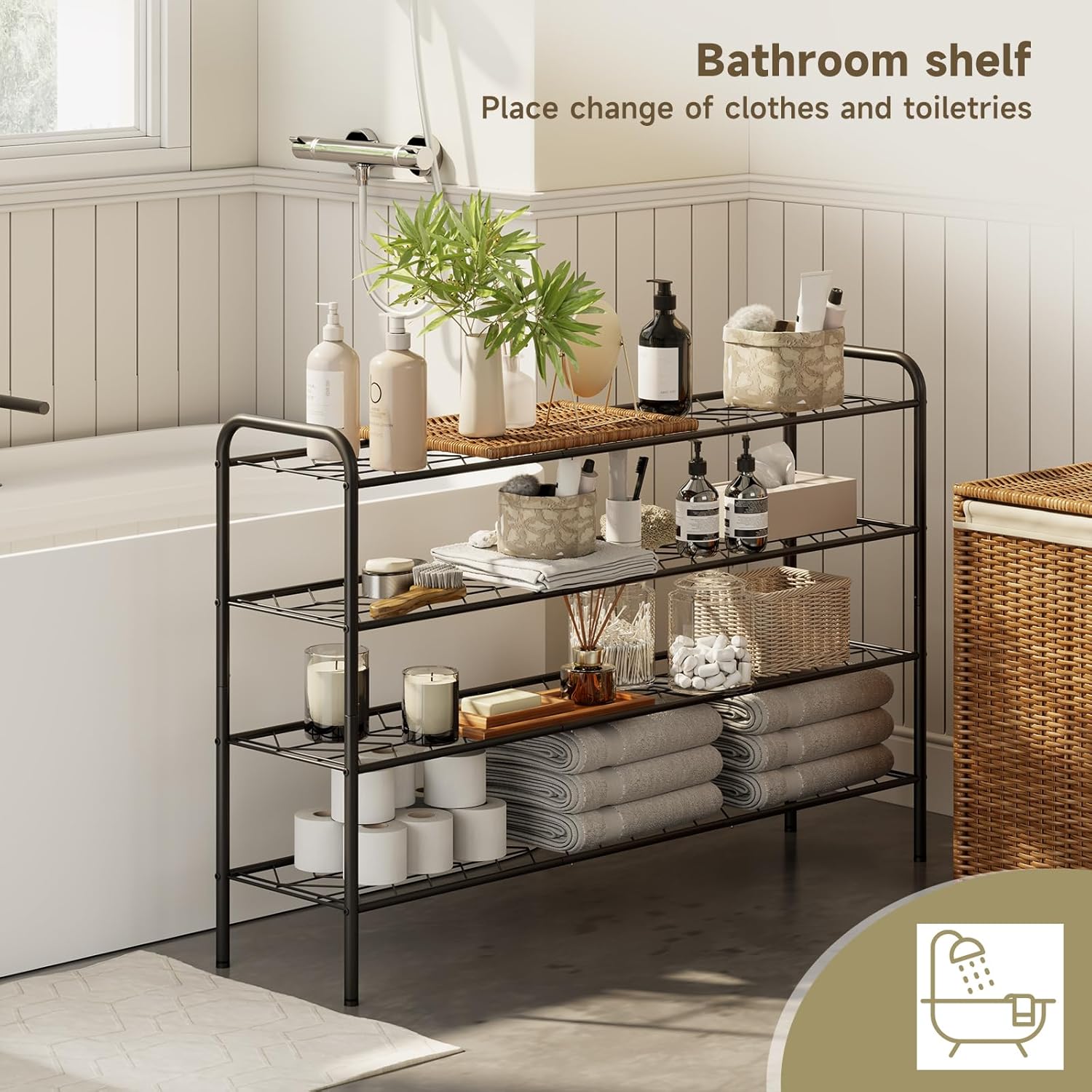 4-Tier Metal Shoe Rack, Free Standing Shoe Storage Rack for Entryway, Closet and Hallway (Black, 4-Tier-Long)