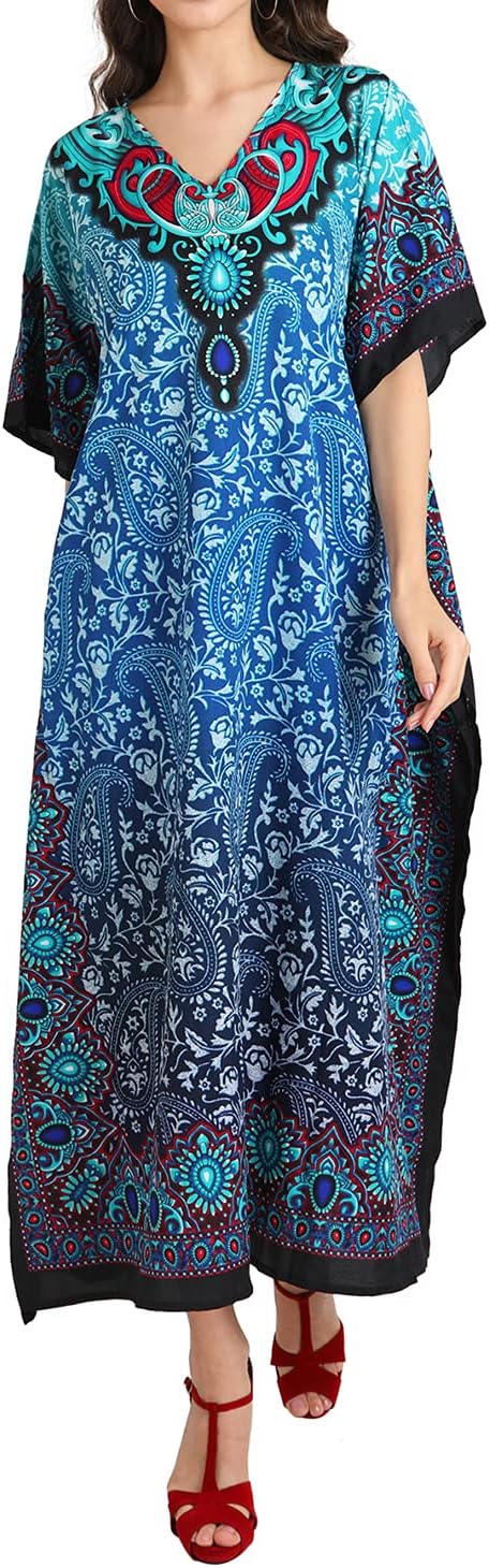 Miss Lavish London Long Kaftan Dress Women, Flowy Resort Wear, Maxi Plus Size Swim Coverup, Lightweight Summer Long Kaftan - Image 4