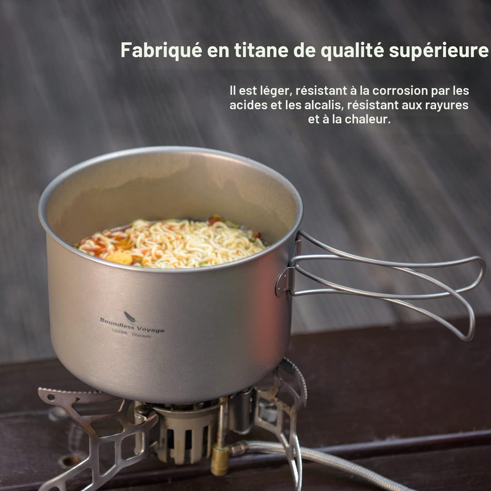 iBasingo Ensemble de casseroles en Titane Ustensiles de Cuisine de Camping Ensemble de Bols légers d'extérieur Kit de Mess de Cuisine avec poignée Pliante pour 1-2 Personnes 2 pièces/Ensemble