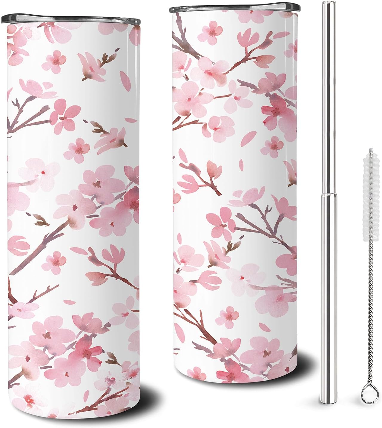 Cherry Blossom Gifts for Women,Tumbler With Lid And Straw, 20oz Cherry Blossom Stainless Steel Cup,Insulated Water Bottle Coffee Wine Tea Travel Mug Pink Tumbler - Image 4