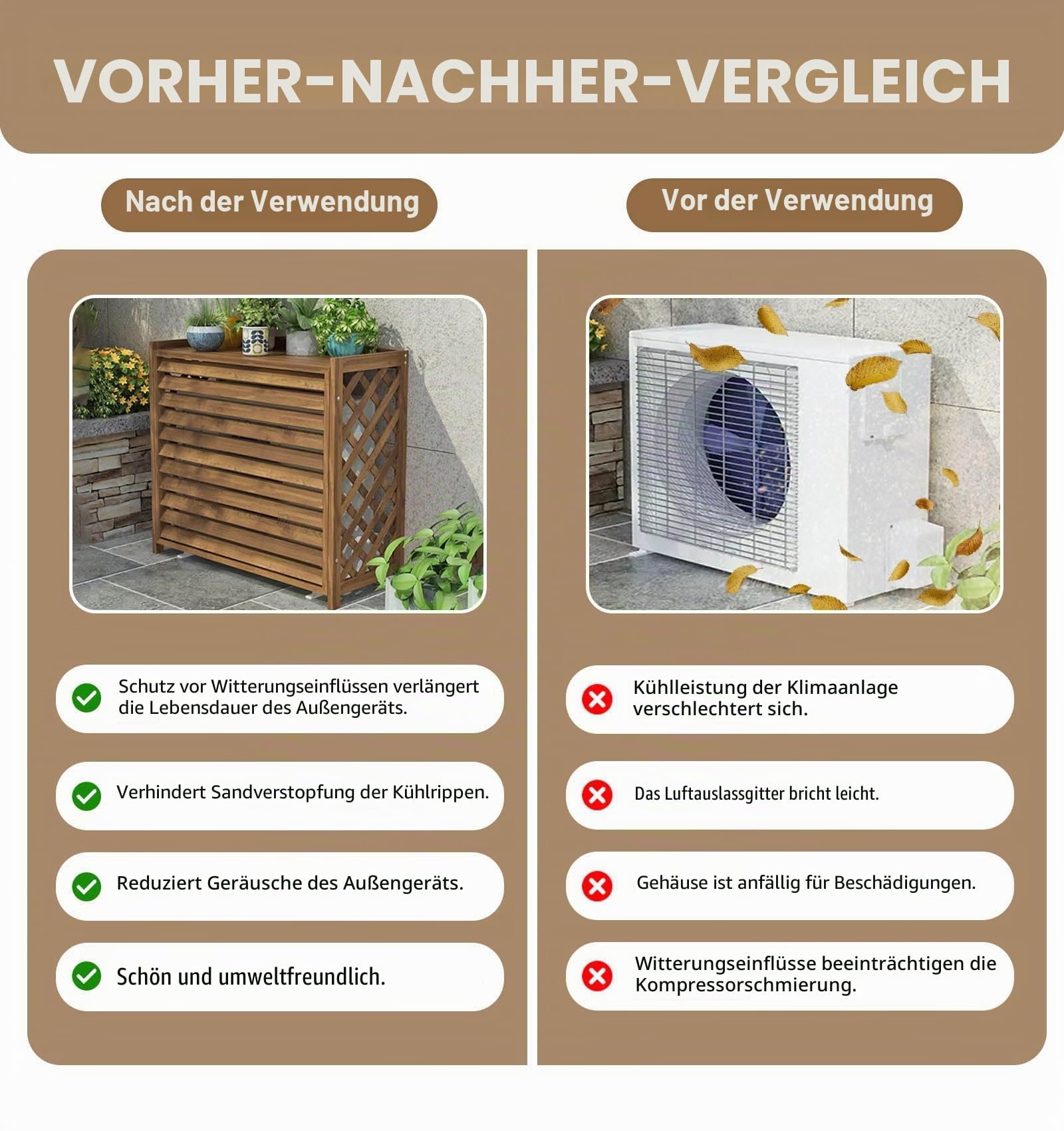 Klimaanlagen Abdeckung Holz Blumenständer Massivholz Klimaanlage Abdeckung Massivholz Klimaanlage Zaun Bildschirm Sichtschutz Zäune Jalousien Design Wetterfest Karbonisiert(L)