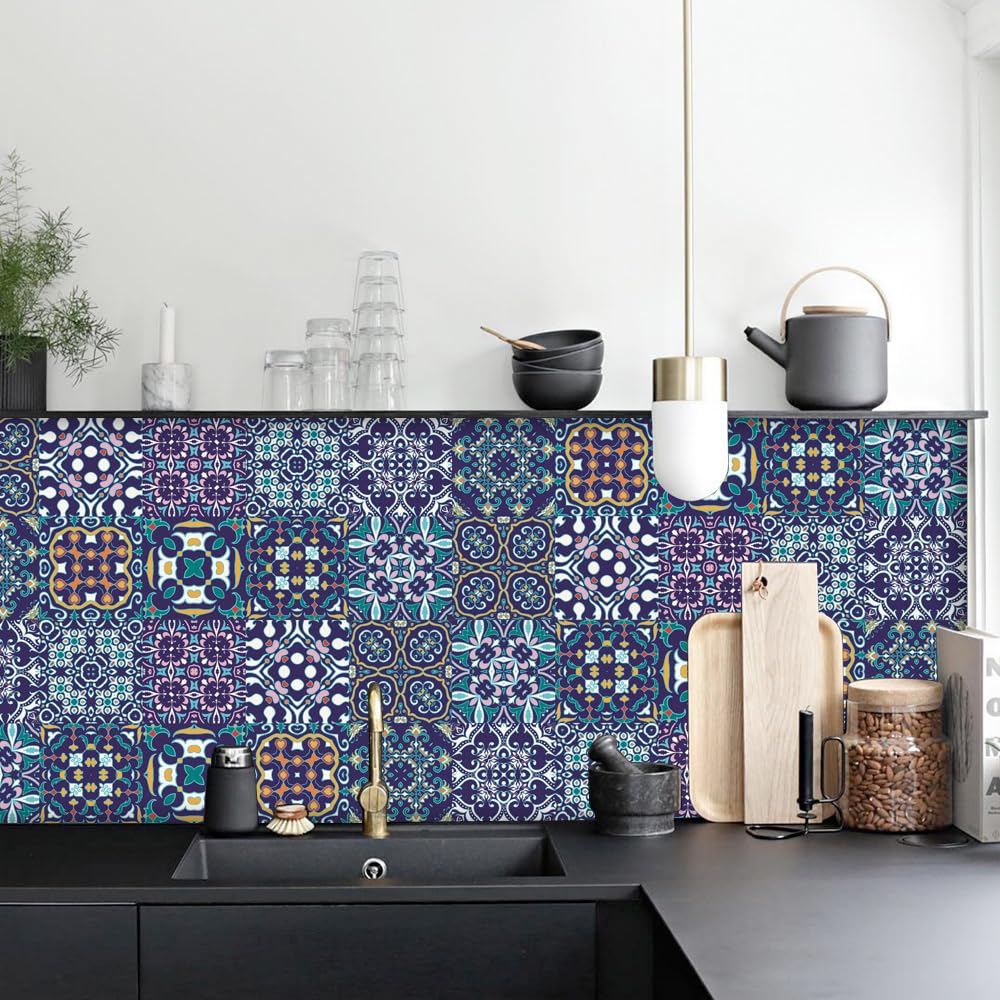 LMYSXAOZ Tile Stickers Pink Purple Blue Bathroom PVC Stick on Tiles Self Adhesive Kitchen Wall Peel and Floor 30x30cm/10 pcs