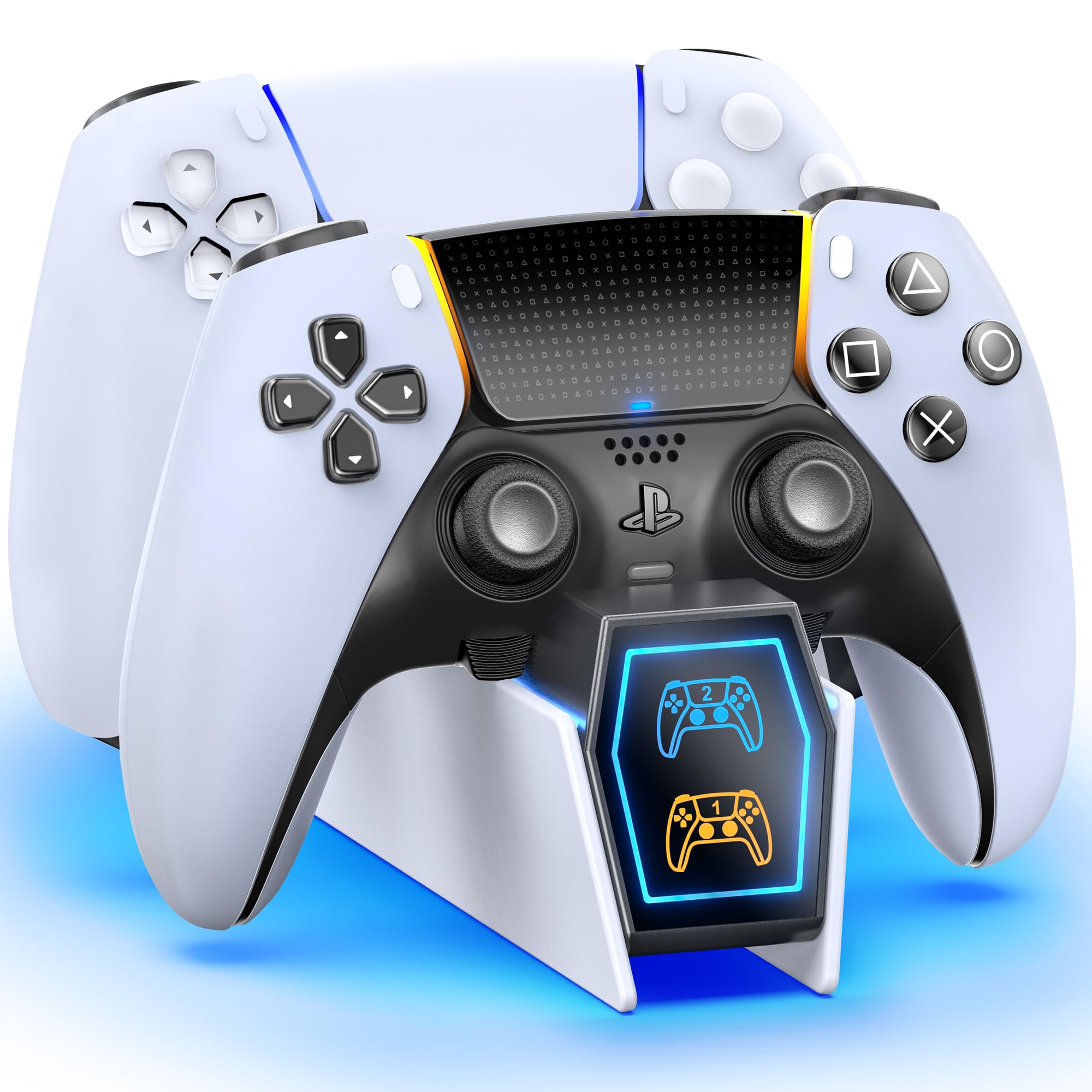 Kytok Chargeur Manette PS5, Station de Chargement Compatible avec Manettes DualSense PS5 & Edge, Charger PS5 avec Indicateur LED et Câble USB-B vers USB-C