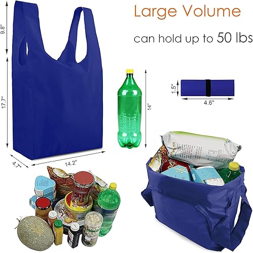 Miniatura 2 de BeeGreen Paquete de 12 bolsas de compras reutilizables con elástico de 50 libras con bolsa de cremallera de poliéster, plegable, lavable, XL,