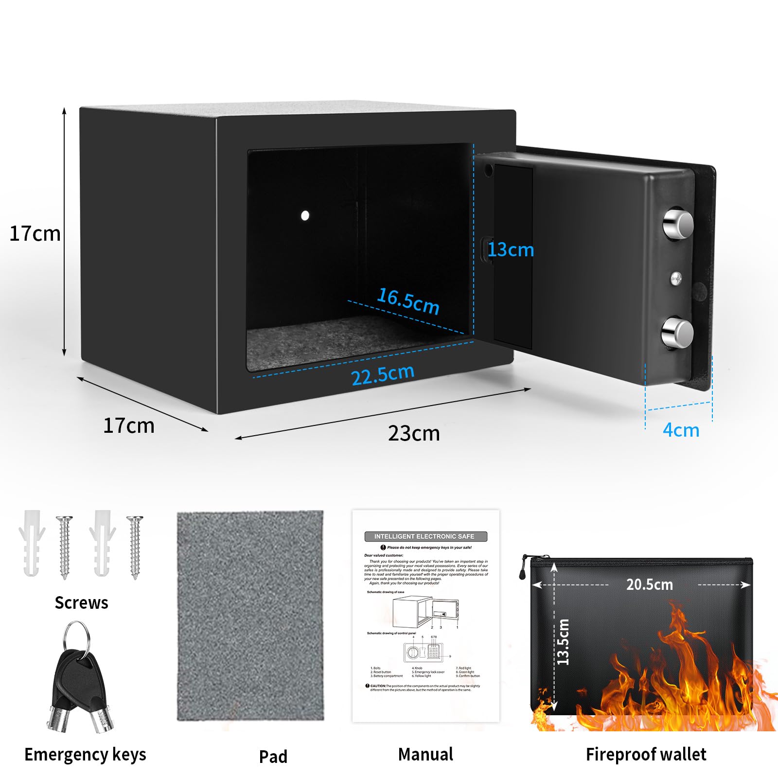 Caja Fuerte Pequeña,Cofre Electrónica con Cerradura Digital,Caja Fuerte Empotrable,caja fuerte con llave,23X17X17cm,Para Seguridad en el Hogar, Almacenaje