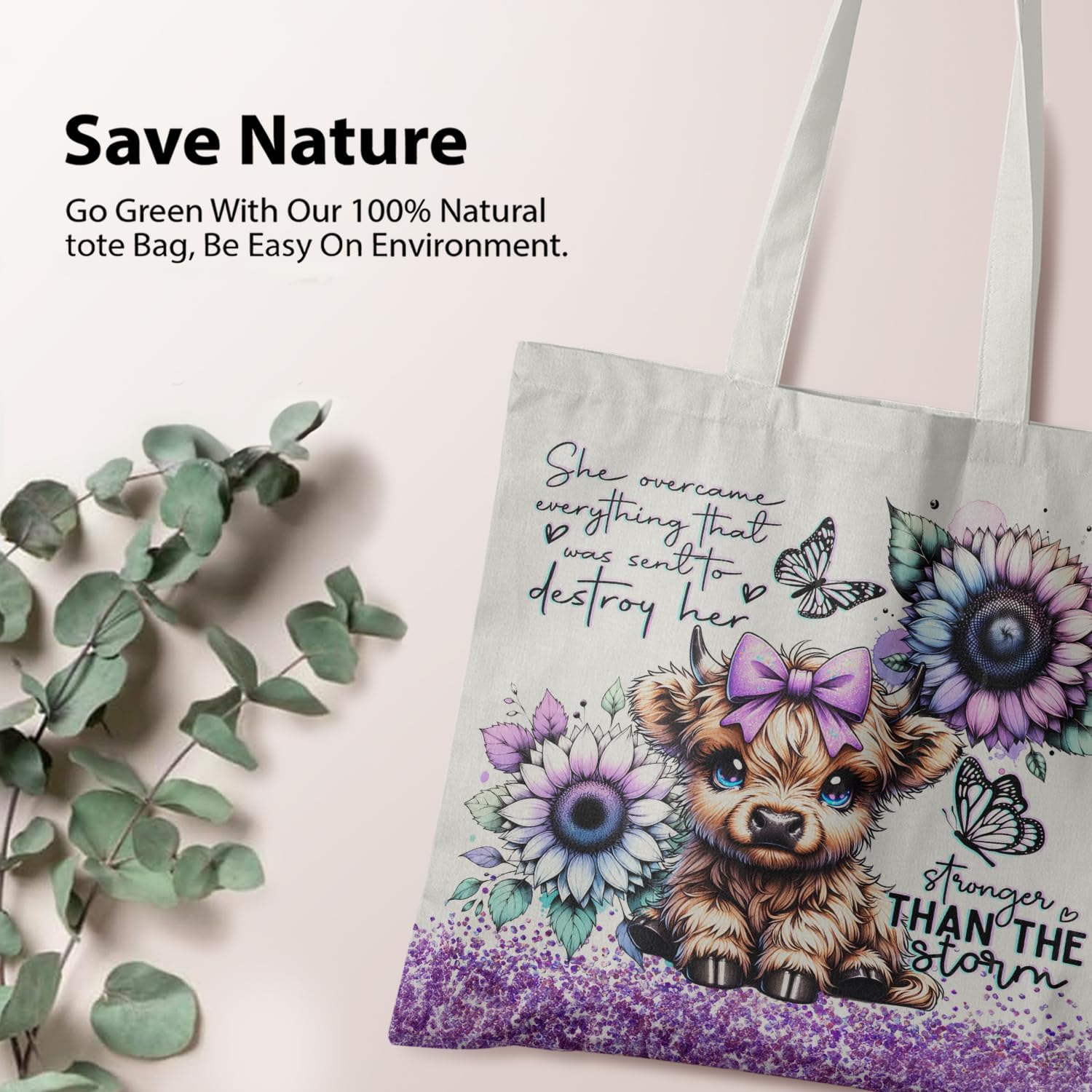 Western Highland Cow Canvas Shoulder Bag for Women & Girls, Highland Cow Lover Gift - Image 3