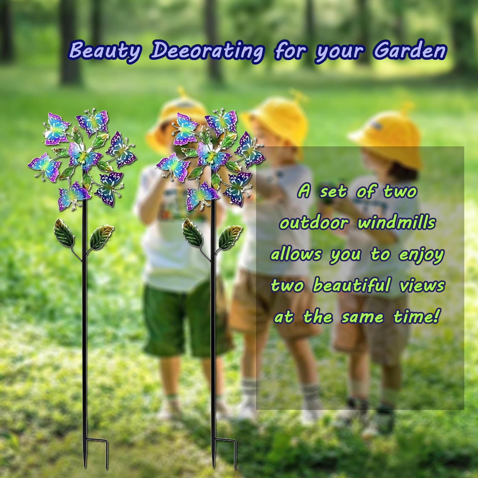 Lot de 2 Moulin à Vent Jardin ， Style Papillon Moulin A Vent Jardin Exterieur, pour La DéCoration d'art De Cour Et De Jardin