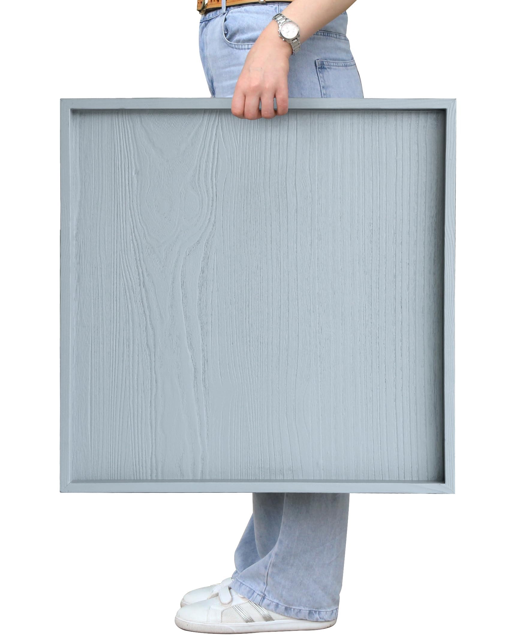 Gurfuy Vassoio quadrato ottomano da 61 cm, vassoio da portata in legno rustico per fattoria, decorativo, vassoio da caffè oversize per soggiorno, cucina, bancone colazione, grigio