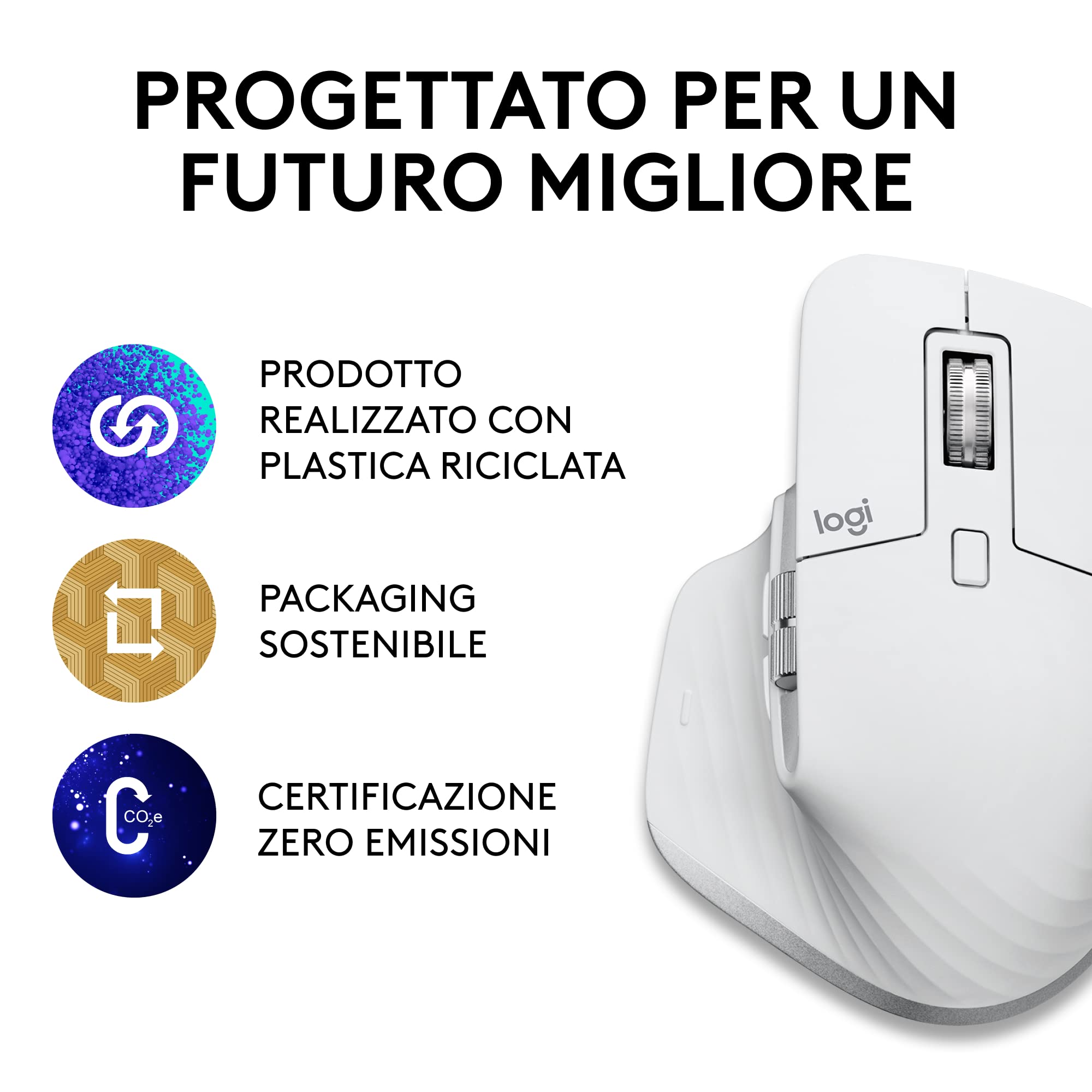 Logitech MX Master 3S per Mac - Mouse Bluetooth a scorrimento ultraveloce, ergonomico, 8K DPI, tracciamento su vetro, clic silenziosi, USB-C, Apple, iPad - Grigio chiaro