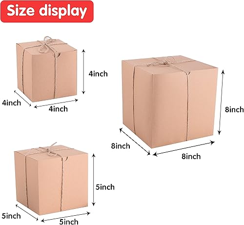 Miniatura 5 de JOYIN 30 cajas de regalo surtidas con relleno de papel de rafia y cordeles de hierba, cajas de regalo de papel kraft marrón navideño para el día de