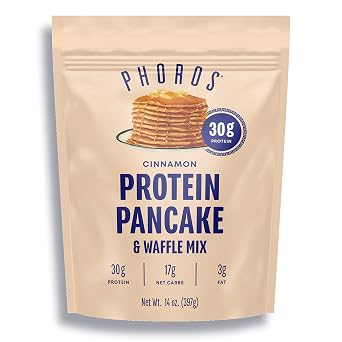 Protein Pancake Mix & Protein Waffle Mix by Phoros Nutrition, 30g of Protein, Low Carb, High Protein, Keto-Friendly, Whey Protein, Whole Grain Oats, Whole Wheat Pancakes, Just Add Water Cinnamon