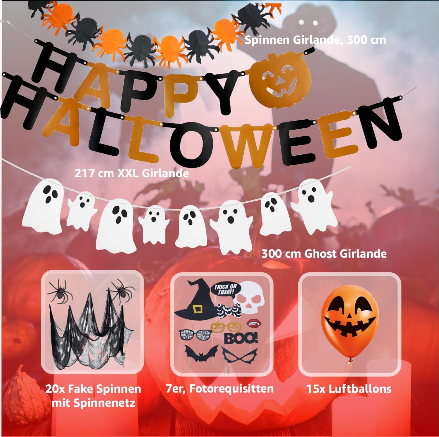 Dekoracja na Halloween, zestaw 30 elementów do domu, na stół i do ogrodu