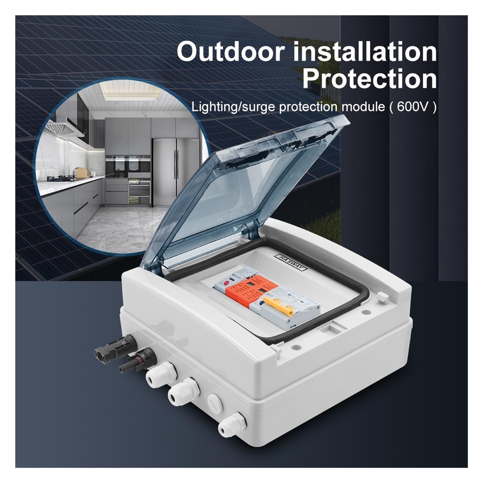 RWRAPS Scatola combinatrice Solare fotovoltaica con Protezione Contro i fulmini 1 Ingresso 1 Uscita Scatola Impermeabile con Fusibile DC 600 V IP65 (Size : 50A DC)