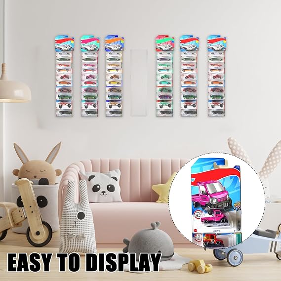 12Pcs Clear Display Case for Packaged Model Cars,Model Car Display Cases Wall Mount-Holds up to 120 Cars,Toy Car Storage Organizer Compatible with Hot Wheels,Clear Model Car Display Case(16.7 x 4.4)