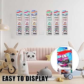 12Pcs Clear Display Case for Packaged Model Cars,Model Car Display Cases Wall Mount-Holds up to 120 Cars,Toy Car Storage Organizer Compatible with Hot Wheels,Clear Model Car Display Case(16.7 x 4.4)