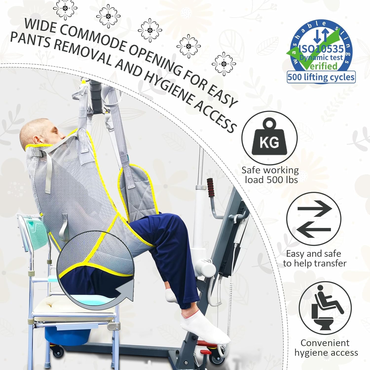 Ehucon sangle de levage à jambes divisées avec appui-tête (M)