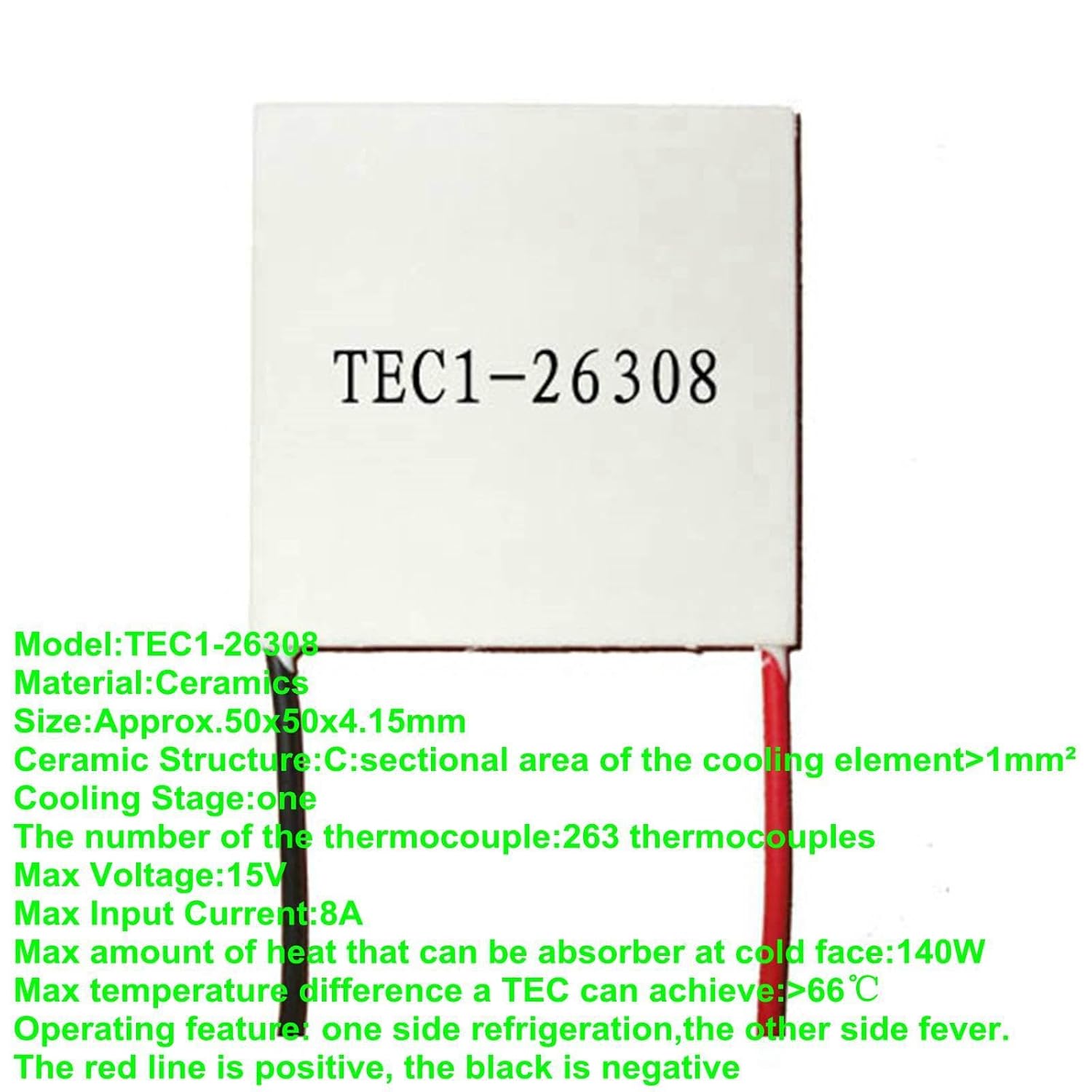TEC Series 50x50 62x62mm Ceramic Thermoelectric Cooler Peltier Heatsink Semiconductor Chilling Plate Refrigerator CPU - (Color: TEC1-26308)