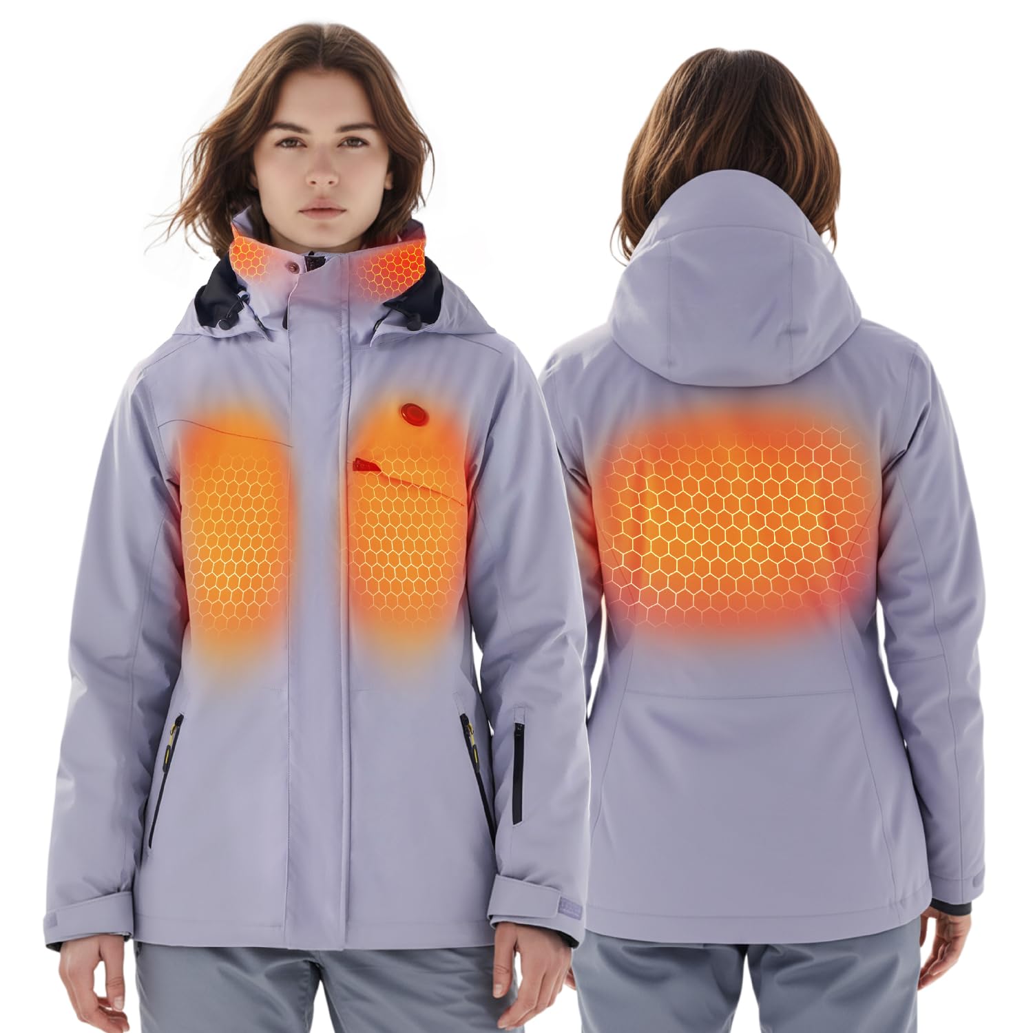 InoKraft Heated Jacket for Women with Rechargable Battery Pack Included, Slim-Fit Women's Heated Winter Coat with Water-Resistent Shell (USB-C Charging Cable Included), Purple, Size X-Large