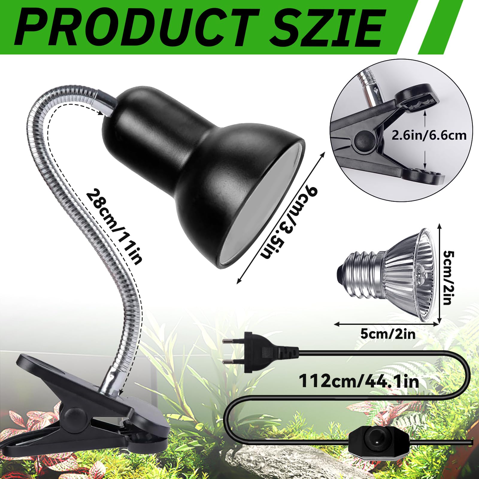 Lampe Chauffante Tortue avec 3 Ampoules UVA UVB 25W 50W, Lampe Chauffante pour Reptiles avec Pince Pivotante à 360 ° adapté pour Tortue, Serpent, Lézard, Cacatoès, Caméléon