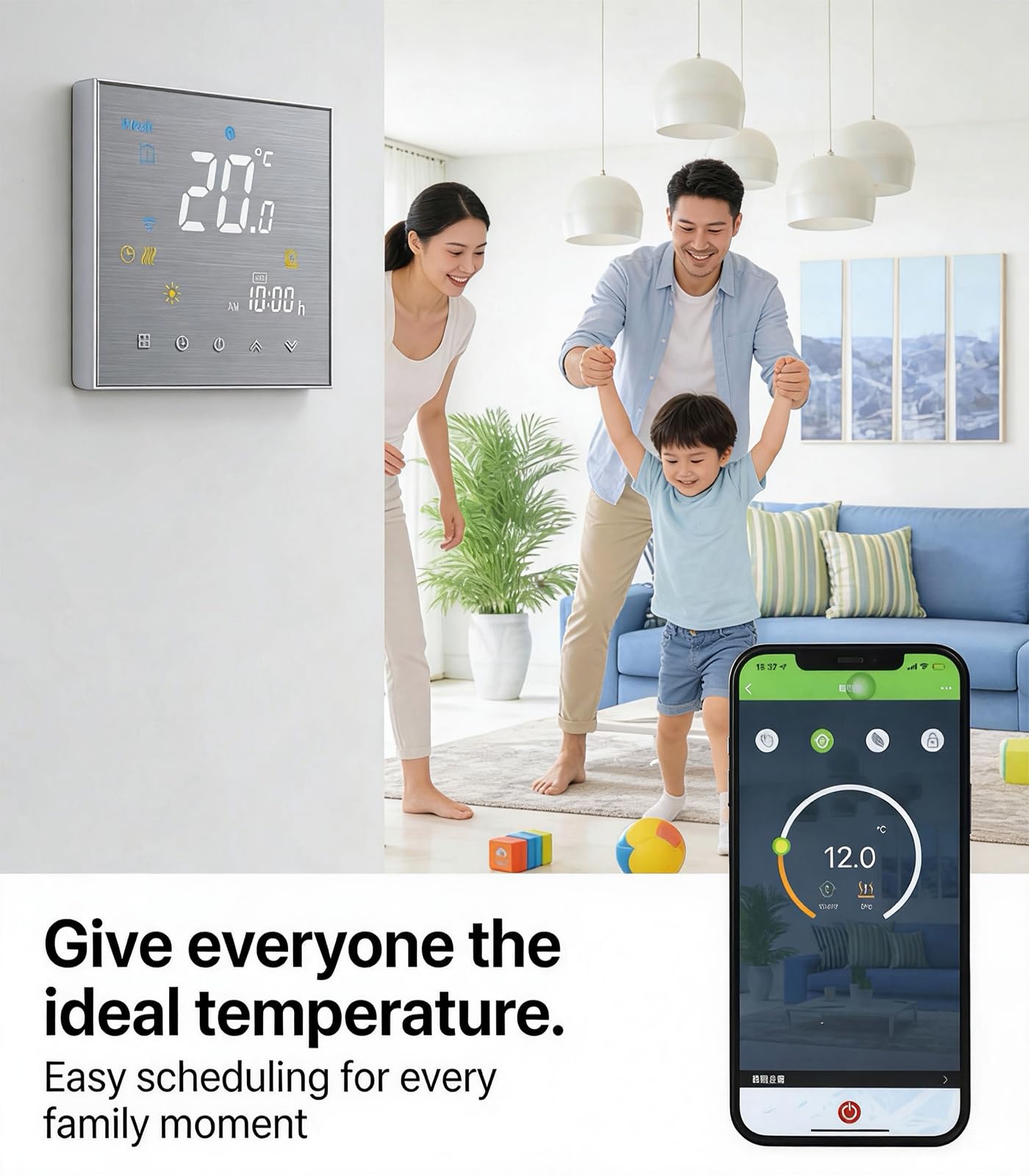 Thermostat WiFi Intelligent Thermostat d'eau programmable WiFi Contrôleur de température d'affichage LCD Fonctionne avec Alexa Google Home IFTTT 5A,