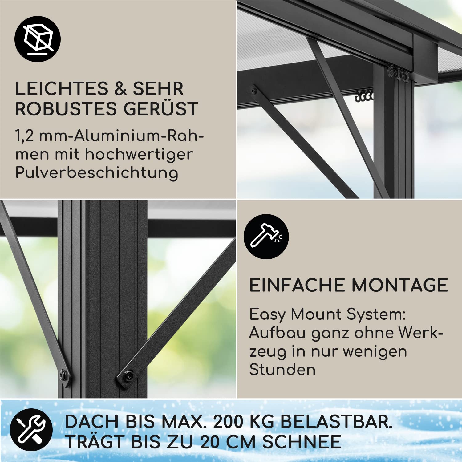 Blumfeldt Pavillon 3x4m, Rostfreier Aluminium-Pavillon mit Festem Dach & Dimmbaren LED-Lichter, Wasserdicht, Stabil & Winterfest, Langlebige Pergola Freistehend, Gartenpavillon für Terrasse