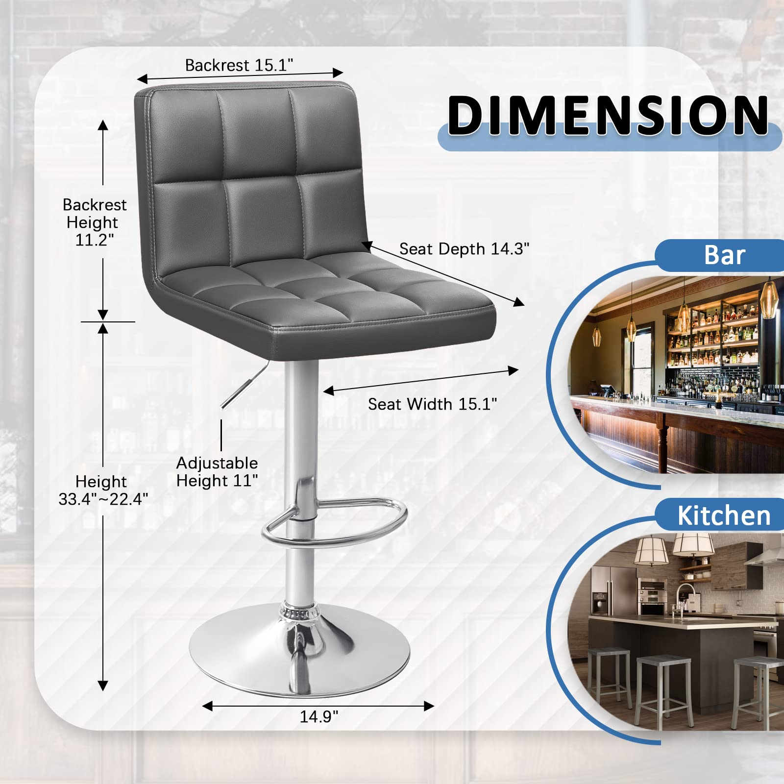 Homall Bar Stools Modern PU Leather Adjustable Swivel Barstools