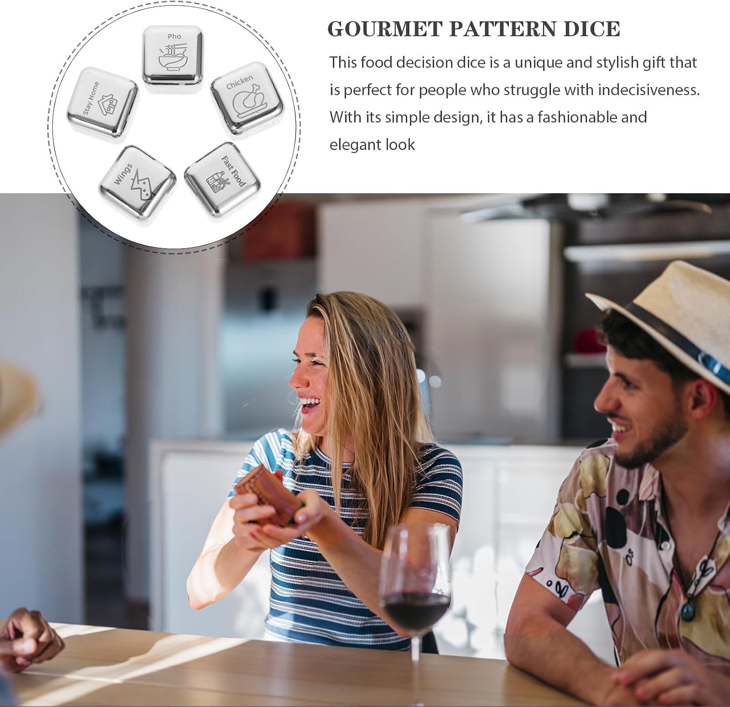 5pcs Dinner Decision Dice Stainless Steel Small Dice for Food Choices | Silver Finish, Creative , Travel Adventures and Friend Gatherings, Stylish Design for Playful Meal Moments