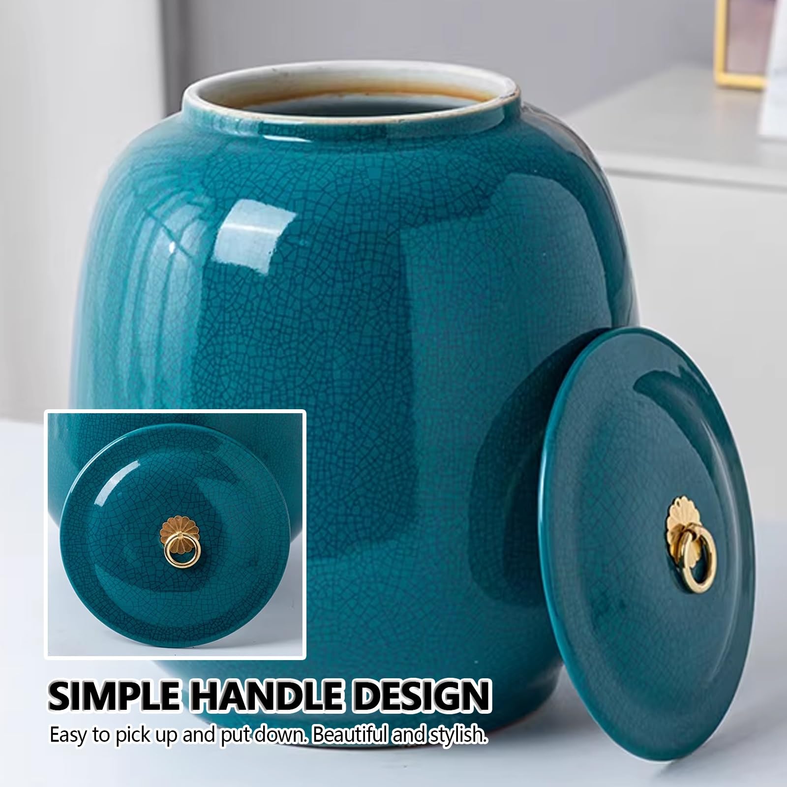 Contenitore ermetico in ceramica per riso, con coperchio, Dispenser per cereali e riso, Barattolo per alimenti di grande capacità, Contenitore per la cucina, Ideale per farina, zucchero.(10KG)