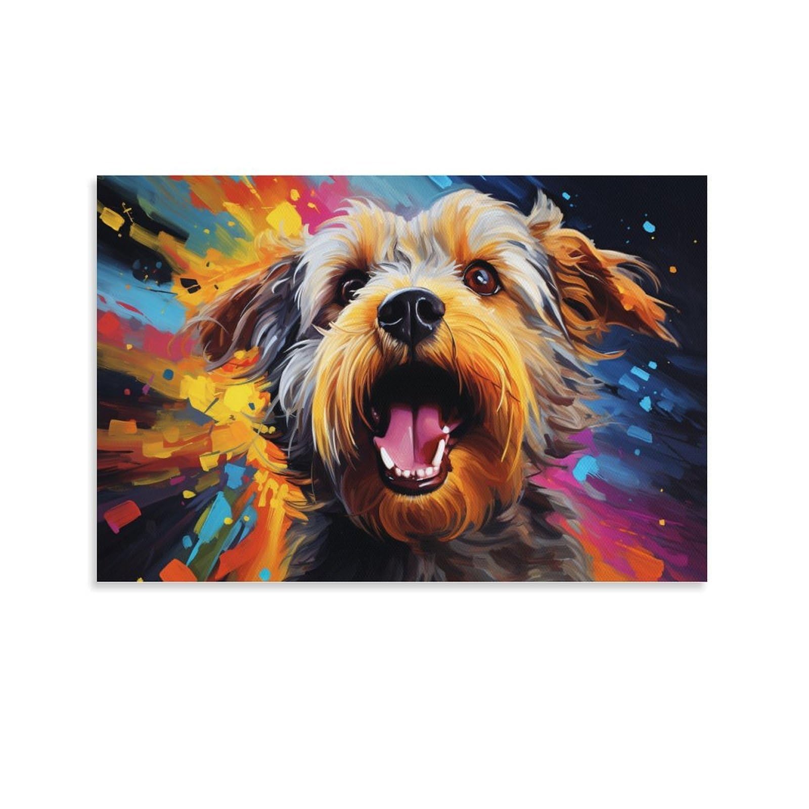 CPLVKWRQJ Bright Magical Colorful Single Colorful Happy Dog Portrait Canvas Wall Art - Housewarming Gift Living Room Focal Point Ready to Hang Decor 16x24inch(40x60cm)