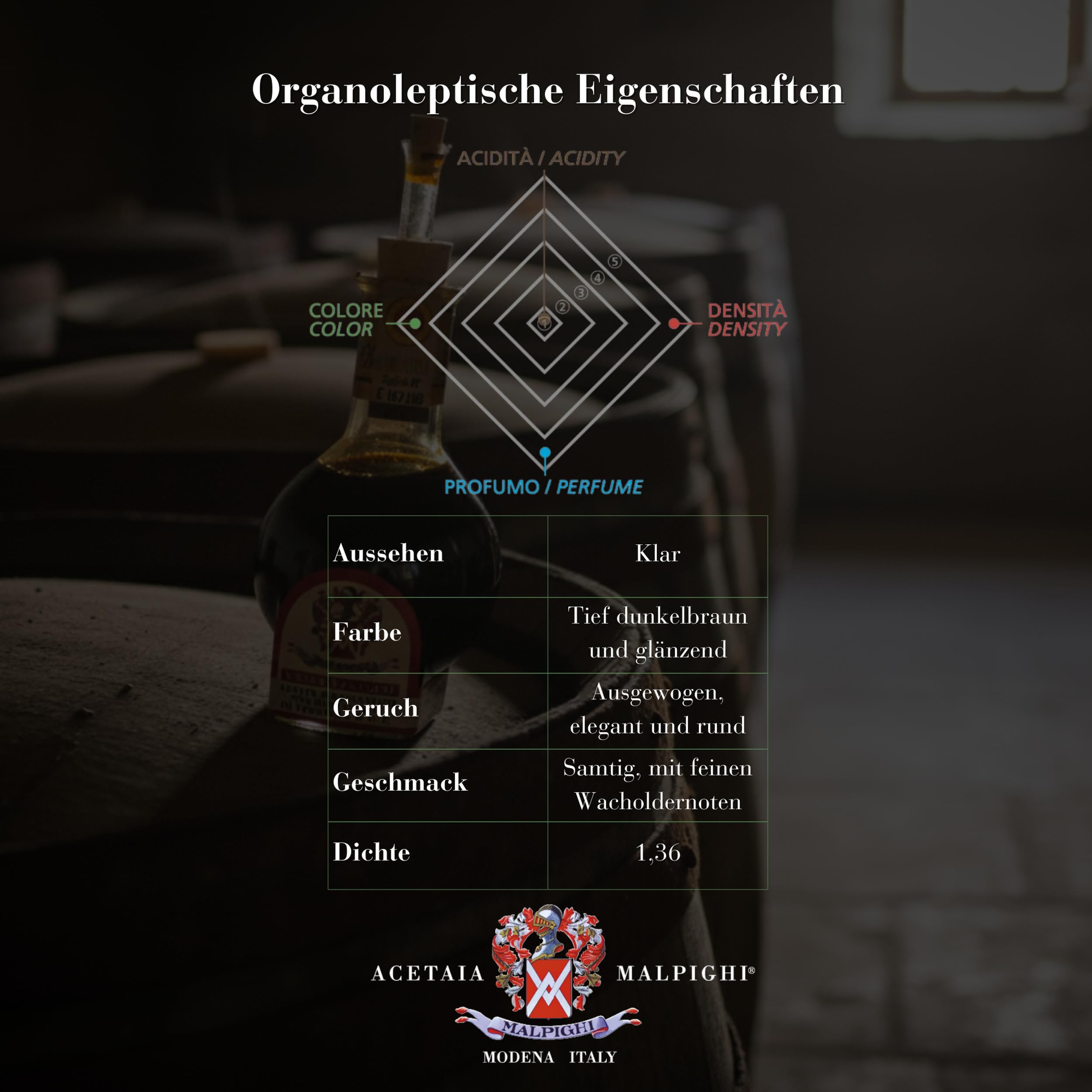 Acetaia Malpighi – Traditioneller Balsamico-Essig aus Modena DOP Extravecchio mit Wacholder – 100 ml – Nur gekochter Most – mit Rezeptbuch und Dosierverschluss