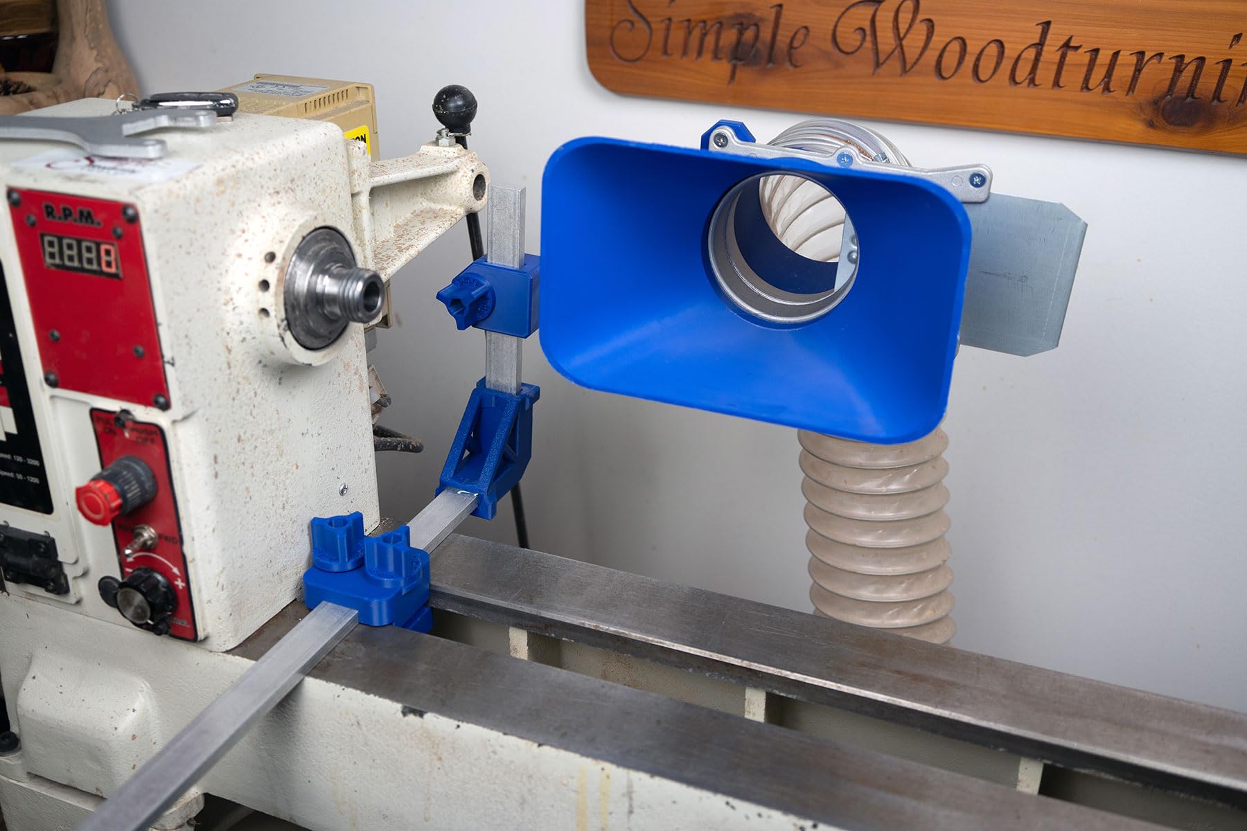 Simple Dust Collection System for Split-Bed Wood Lathe (Fits 4" Tubing, Nova Neptune Max Lathe)
