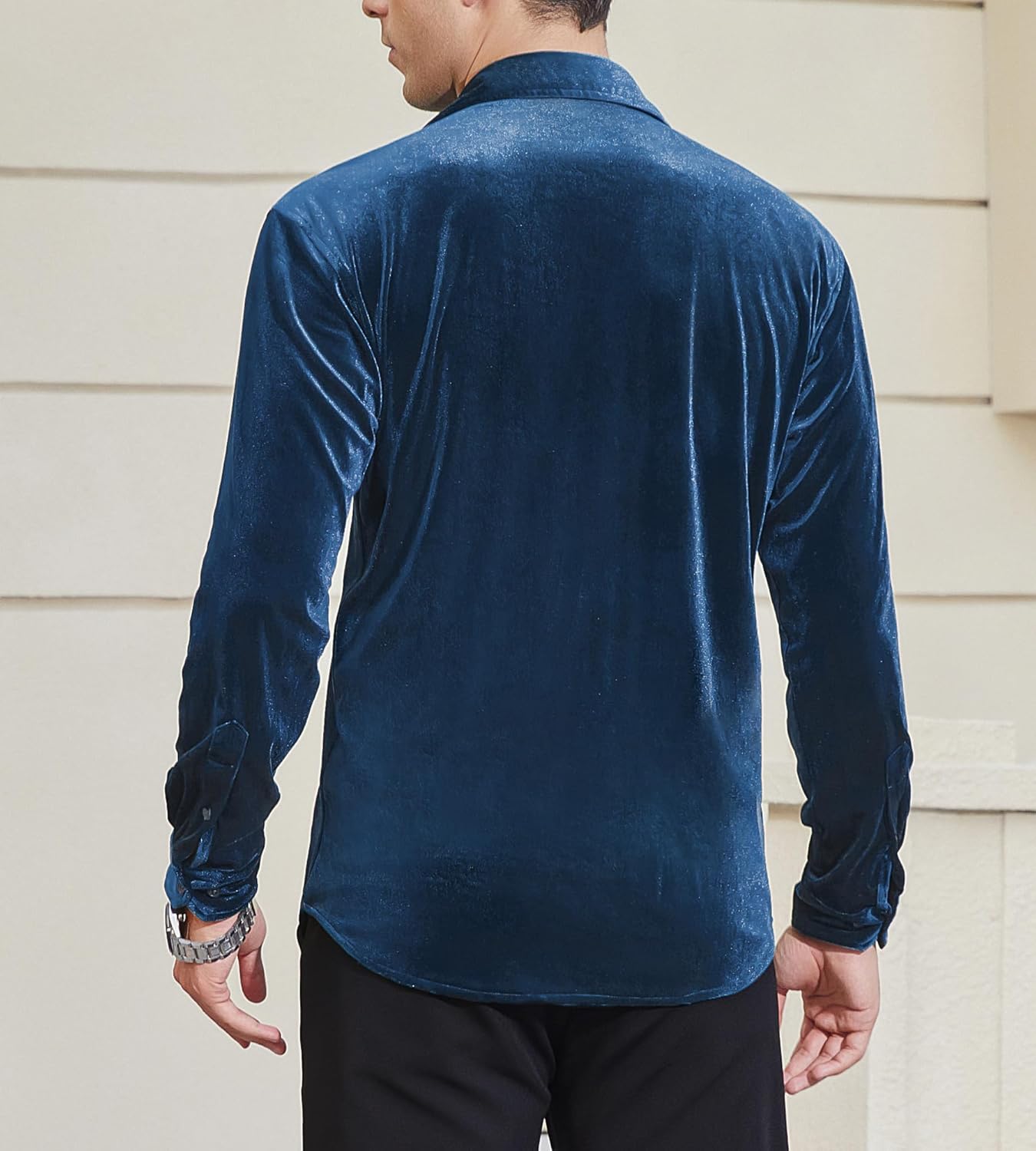 Damipow Mens Luxurious Velvet Dress Shirts Long Sleeve Casual Button Down Shirt for Wedding Party - Image 2